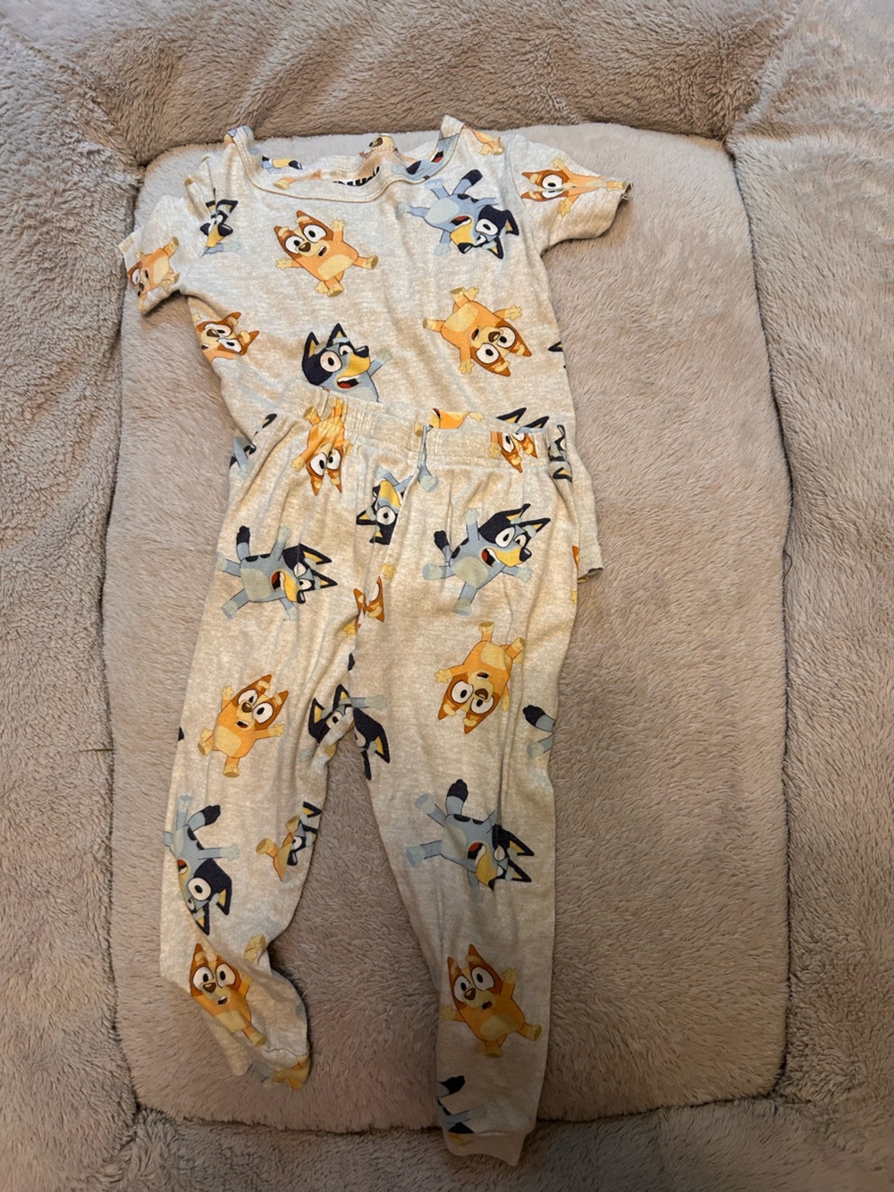 Kids Pajama Set in Light Gray with Blue and Yellow Character Print
